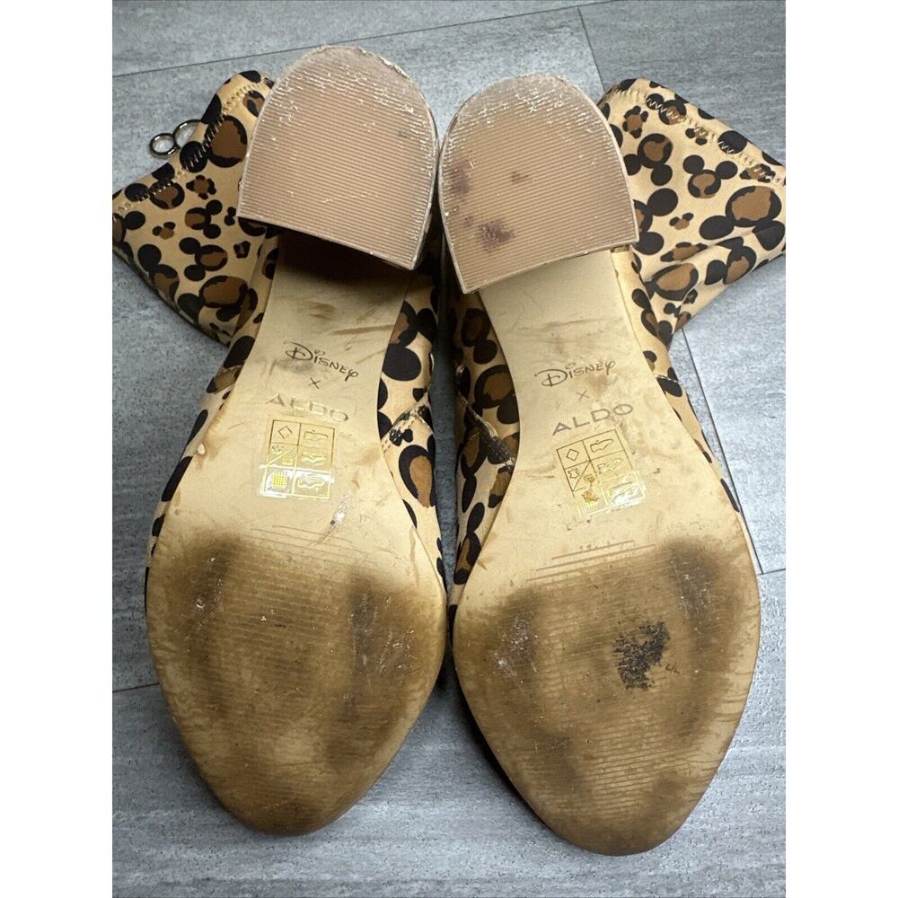 Disney X Aldo Step In Magic Leopard Chunky Heel Sock Bootie 9 Brown Mickey Boots - Picture 5 of 5